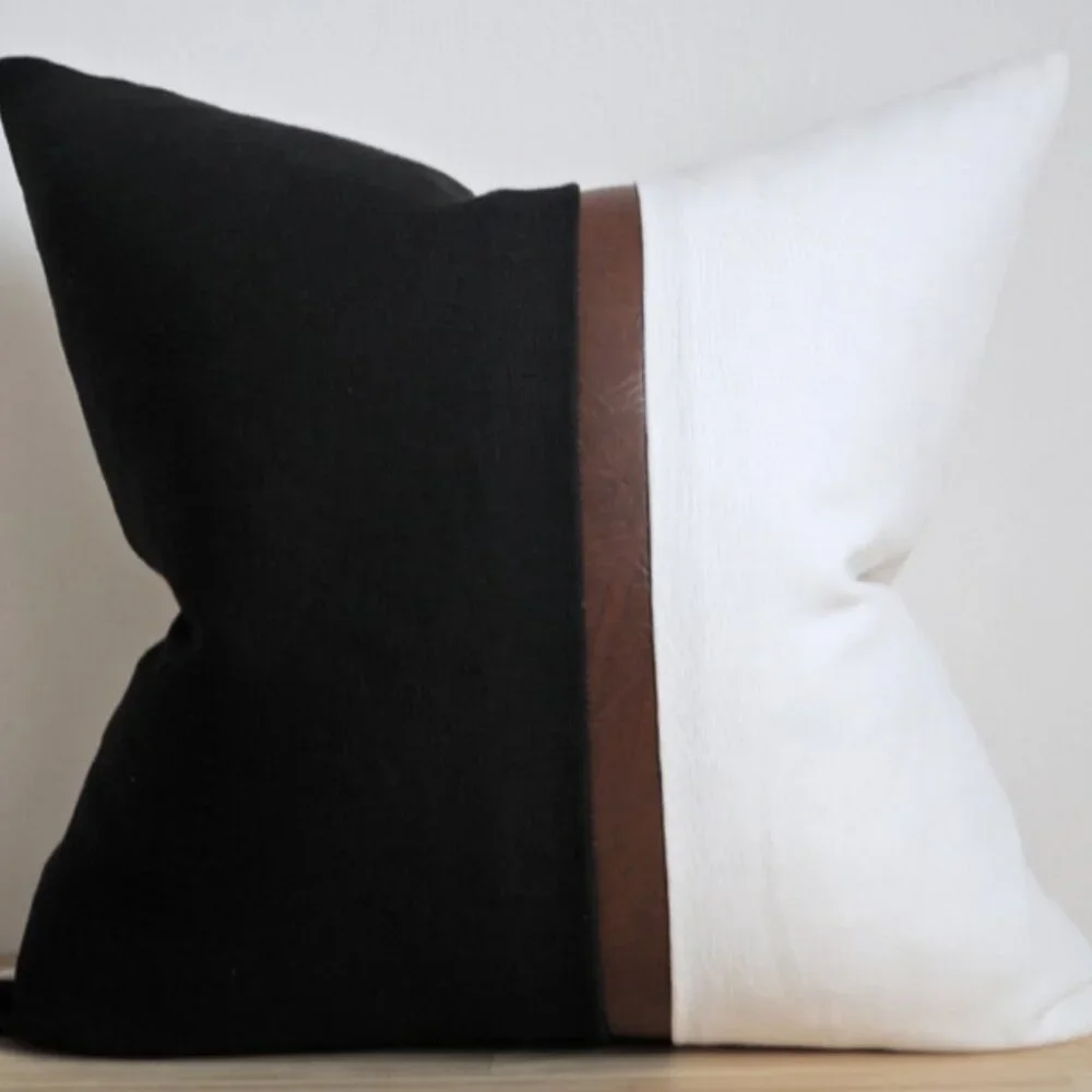 Coterie Brooklyn Black and White Throw Pillow with Brown Accent